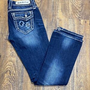 Rock Revival Kai size 27 Dark‎ Blue Boot Cut Jeans bling stretch cowgirl casual